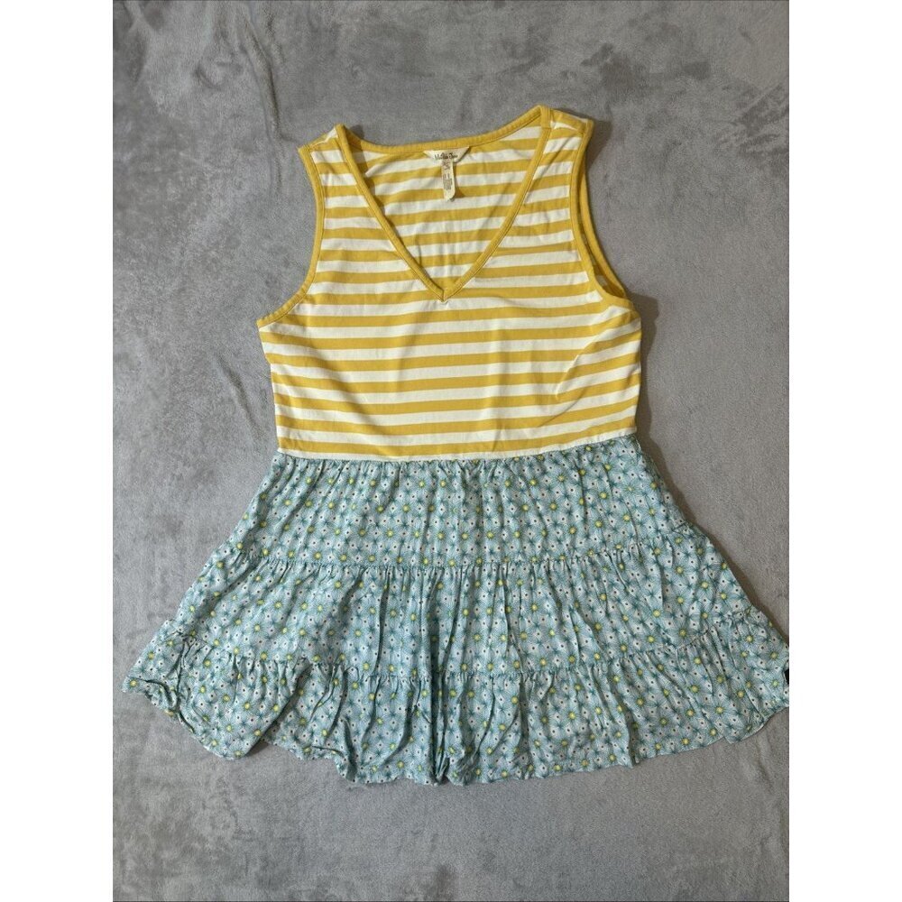 Matilda Jane Sunshine Top Blouse Women Medium Multi-Striped Floral Ruffle V-Neck